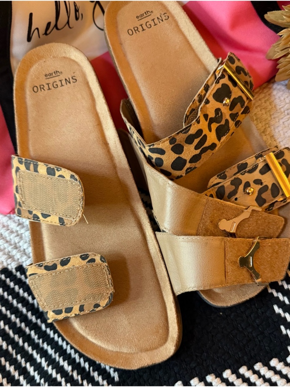 Earth Origins Leopard-Print Double Strap Slide Sandals - Tan/Black - Picture 6 of 8